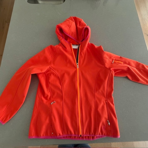 Women's Spyder Soft Shell Athletic Fit Hooded Fleece Lined Jacket XL EUC - Picture 1 of 12